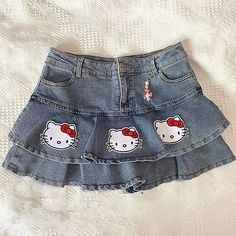 Hello Kitty Outfit, Denim Short Skirt, Y2k Hello Kitty, Kitty Clothes, Hello Kitty Clothes, Hello Kitty Accessories, Mia 3, A Line Mini Skirt, Hello Kitty Items