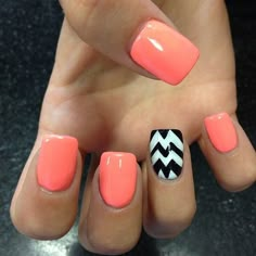 Nails @tiffanie MacNicol Chevron Nail Art, Chevron Nails, Coral Nails, Creative Nails, Manicure E Pedicure, Nail Polishes, Nail Art Diy