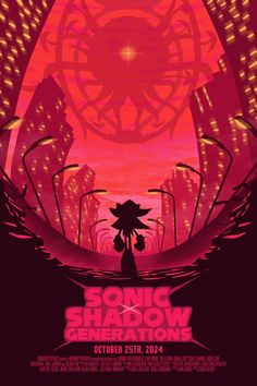 the poster for sonic shadow generations is shown in red and pink tones, with an image of