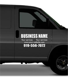 a van is shown with the business name on it