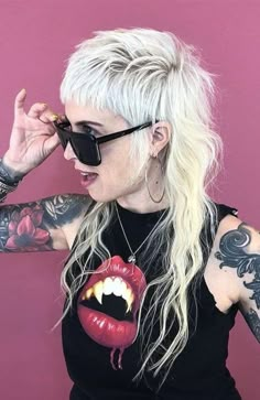 Long Punk Hairstyles For Women, Women’s Punk Haircuts, Womens Shaggy Mullet, Wild Haircuts For Women, Yolandi Visser Hair, Womens Alternative Haircut, Womans Mullets Short, Womens Long Mullet, Silver Mullet Hair