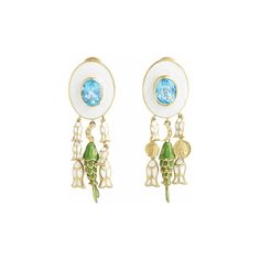 21st Century Diamonds Blue Topaz Fish White Green Enamel Yellow Gold Earrings MADE TO ORDER 18 Karat Gold Earrings Diamonds Blue Topaz Enamel 18 Karat Gold Earrings Omega back with Blue Topaz, white Enamel, fishes. Introducing our exquisite 18 Karat Gold Earrings, a true embodiment of timeless elegance and exquisite craftsmanship. These captivating earrings feature a dazzling combination of diamonds, blue topaz, and white enamel, meticulously set in 18 Karat gold. The lustrous blue topaz gemstones add a vibrant pop of color, while the shimmering diamonds bring a touch of brilliance and sophistication. The intricate enamel detailing further enhances the overall aesthetic, creating a captivating contrast against the precious metal. Designed with meticulous attention to detail, these earrings Totoro And Friends, Spanish Modern, Yellow Gold Earrings, Blue Fish, Green Earrings, Yellow Gold Earring, Green Enamel, Hand Drawn Design, Gold Enamel