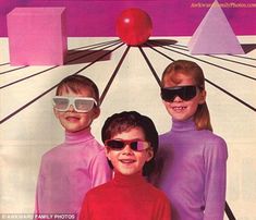 three children wearing sunglasses and standing next to each other