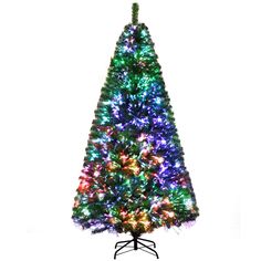 a multicolored christmas tree with lights on it