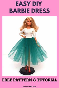 a barbie doll wearing a tulle skirt with text overlay that says easy diy barbie