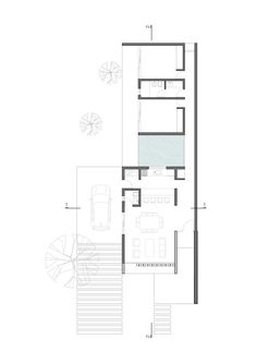 the floor plan for a house with stairs and a car parked in front of it