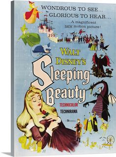 the poster for walt's sleeping beauty is displayed in front of a white background