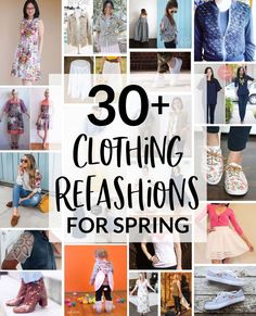 the collage shows many different types of clothing and shoes, including one for spring