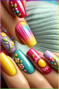 Beach Nails and Cocktails! If you're looking to take your nails to the next level we're here to find beach nail inspiration Beach Nail, Art 2024, Floral Nail Designs, Floral Nail Art, Simple Summer, Bright Nails, Ideas Nails