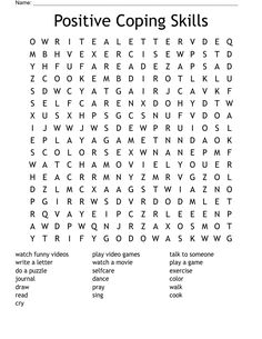 Positive Coping Skills Word Search - WordMint Mindful Activities For Kids, Coping Skills Worksheets, Group Counseling Activities, Coping Skills Activities, Social Emotional Activities, Therapy Games