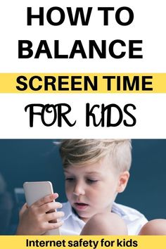 a young boy using his cell phone while sitting on the ground with text overlay reading how to balance screen time for kids