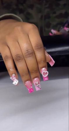 Nails Board, Long Acrylic Nail Designs, Drip Nails, Colored Acrylic Nails, French Tip Acrylic Nails, Hello Kitty Nails, Dope Nail Designs, Short Square Acrylic Nails, Acrylic Nails Coffin Pink