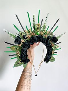 Fairy Halo Crown, Fairy Crowns Diy, Crown Emerald, Woodland Fairy Crown, Emerald Crown, Crown Dark, Elven Crown, Nature Crown, Fairy Costume Diy