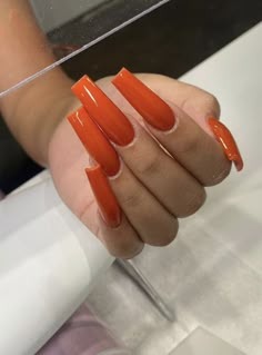 Matte Fall Nails, Orange Nail Designs, Orange Nail, Autumn Look, Color Nails, Long Square Acrylic Nails, Bling Acrylic Nails, Orange Nails