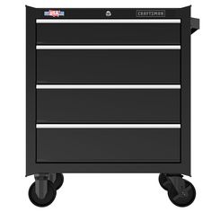 the craftsman's toolbox is on wheels with four drawers and three casteors