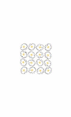 an image of some daisies in the middle of a white wallpaper background with black and yellow dots