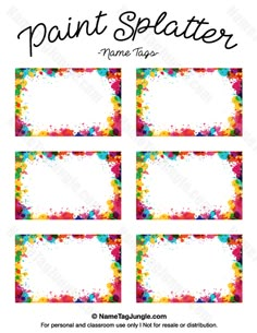 paint splatter name tags with different colors