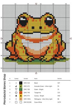 a cross stitch pattern with a smiling frog