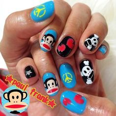 Paul Frank Tattoo, Skateboard Nails, Paul Frank Nails, Scene Nails, Milky Nails, Paul Frank, Pretty Gel Nails