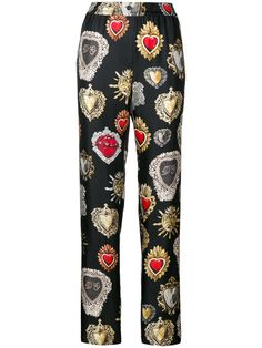 Dolce & Gabbana pantalones estampados Sacred Heart Button Pants, Hearts Print, Waistband Pants, Color Pants, Elastic Waistband Pants, Silk Trousers, Printed Trousers, Colored Pants, Silk Pants