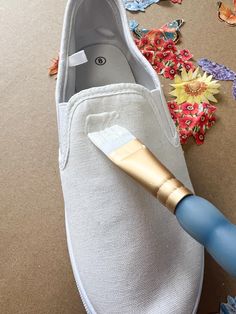 Canvas Sneaker Makeover - The Shabby Tree How To Paint Canvas Shoes, Decorative Shoes, Painted Canvas Shoes