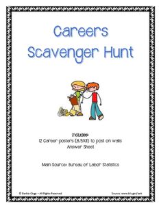 a poster with the words, career scavenger hunt and an image of two children