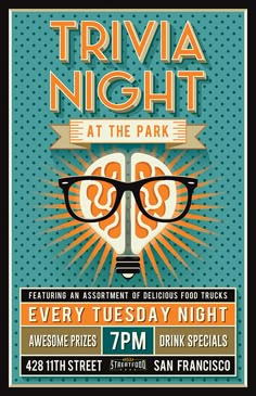 the poster for trivia night at the park