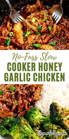 Slow Cooker Honey Garlic Chicken: Effortless and delicious! Chicken thighs in a sticky garlic honey sauce, perfect over rice! Slow Cooker Honey Garlic Chicken, Crockpot Chicken Thighs, Garlic Honey, Slow Cooked Chicken, Honey Sauce, Honey Garlic Chicken, Crockpot Recipes Slow Cooker, Dinner Recipes Crockpot, Honey Garlic