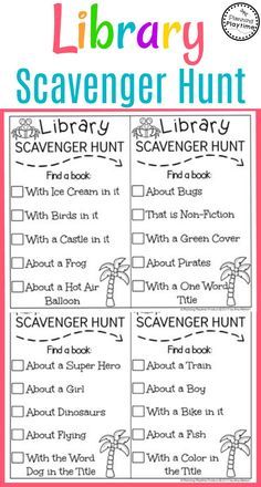 a library scavenger hunt with palm trees