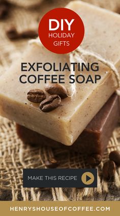 This DIY homemade coffee scrub soap works like a dream and is so easy to make. All you need is 1 teaspoon of French Roast, 2 oz of lye, 5 oz coconut oil, 5 oz olive oil & 6 oz vegetable oil. Get instructions & start making your holiday gifts from #HenrysHouseOfCoffee in San Francisco. Make this recipe today from #HenrysHouseofCoffee in San Francisco | #DIYCoffee #coffeeaddict #coffeeblogger #DIYScrub Coffee Soap Recipe, Soap Melt And Pour, Soap Making Recipes, Coffee Soap, Soap Recipe