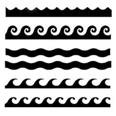 a set of black and white water waves on a white background, each wave has different shapes