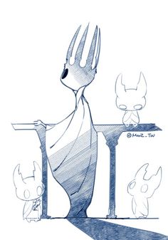 a drawing of a fork sitting on top of a table next to another cartoon character