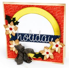 a close up of a card with flowers and a name on the front that says holiday