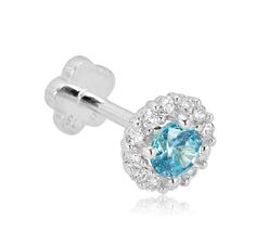 PRICES MAY VARY. She'll enjoy the pretty shimmer of this cute cartilage piercing / flat back. Fashioned in 018-gauge 14K white Gold, this cartilage piercing/flat back earring features a sparkling 3mm blue round-shaped Simulated Diamond Cubic Zirconia (CZ) surrounded by smaller round CZ. Includes a ball flower internally threaded backing in a matching color of high polished 14K gold. It measures 6mm in length and 5mm in width HYPOALLERGENIC: Safe for people with sensitive skin. Our fine jewelry i Cute Cartilage Piercing, Piercing Flat, Flat Back Earrings, Body Jewelry Piercing, Cartilage Piercing, Piercing Jewelry, Body Jewelry, Sensitive Skin, Halo