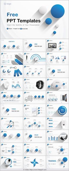 the blue and white powerpoint presentation is shown in this graphic style, with different colors