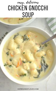 two bowls filled with soup on top of a table