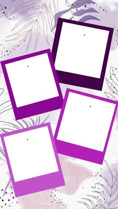 three purple and white square frames on a floral background