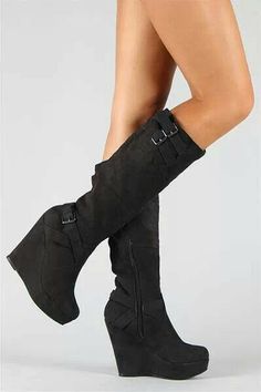 Lace Up Wedge Boots, Knee High Wedge Boots, Shoes Girl, High Wedges, Black Camel, Hype Shoes, Shoe Inspo, Black Wedge, Fashion Heels