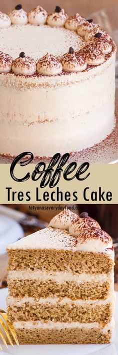 coffee tress leches cake on a white plate