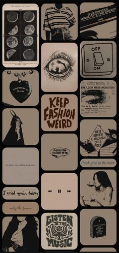 several different types of stickers are shown in this graphic art work, which includes the words keep fashion weird