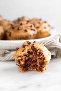 chocolate chip muffins on a white plate