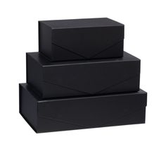 three black boxes are stacked on top of each other, one has an envelope in the middle