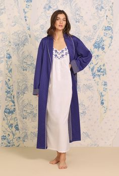 Navy Classic Diamond Quilted Wrap Robe - Eileen West Spring Overnight Robe With Long Sleeves, Spring Overnight Long Sleeve Robe, Quilted Robe, Rose Gown, Robe Women, Eileen West, Navy Gingham, Short Gowns, Floral Pajamas