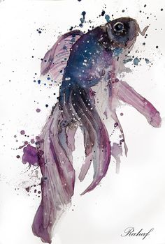 a watercolor painting of a purple fish