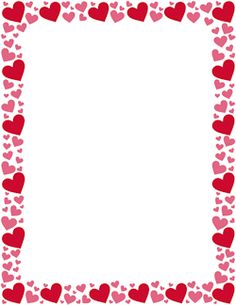 a red and pink frame with hearts in the shape of heart shapes on white paper