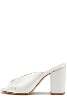 Monique Lhuillier White Dakota Mule Bridal Shoes Heels, Heels And Sneakers, Designer Shoes Heels, Soft Bra, Triangle Bralette, Bridal Look, Monique Lhuillier, Shoe Size Chart, White Satin