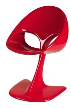 a red chair that is shaped like an egg