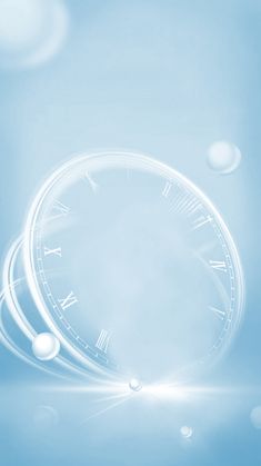 a clock is floating in the air on a blue background with bubbles and water droplets