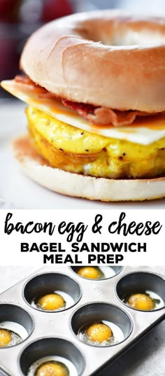 bacon egg and cheese bagel sandwich in muffin tins