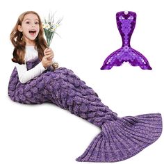 PRICES MAY VARY. 100% Acrylic Imported 🎊 Mermaid Blankets for Kids and Adults -- Kids blanket size is around 55x28 in (140x70 cm)Adults blankt size is about 71 x36 inch(180x90 cm). Made of Eco-friendly and Skin-friendly fabric without any allergies. Mermaid blanket suitable blanket gift toy for girl, top gifts for 3-7 year old girls. 💯 Hand Knitted Crocheted Mermaid Blanket -- AmyHomie's mermaid tail blanket were crocheted by hand, so it is more elegant and exquisite than those made by machine Mermaid Takl Blanket Kids, Crochet Barbie Mermaid Tail Free Pattern, Mermaid Sleeping Bag, Mermaid Sleeping, Crochet Mermaid Blanket, Mermaid Tail Blanket Crochet, Crochet Mermaid Tail, Mermaid Toys, Blanket Kids